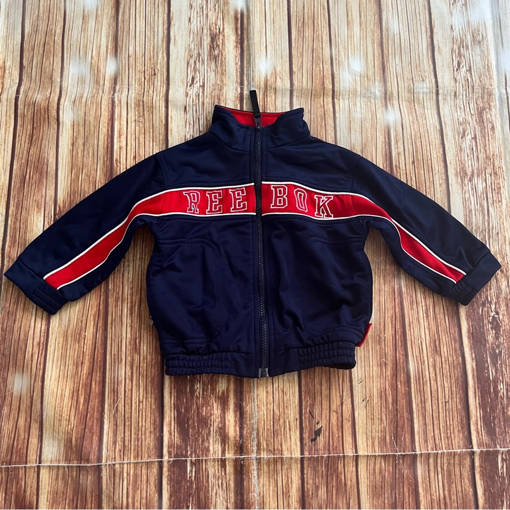 Reebok Toddler Boy Athletic Track Jacket Full Zipper Long Sleeves Navy/Red Sz 2T